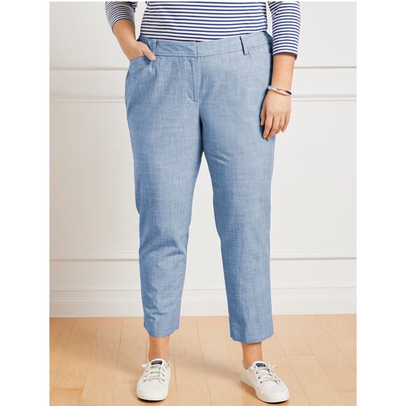 Talbots 16W The Weekend Chino Crops Newport Chambray Flat Front Beachy Luxury - Picture 1 of 8